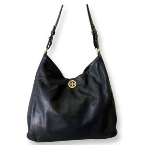 Tory Burch Black soft leather satchel Handbag with logo